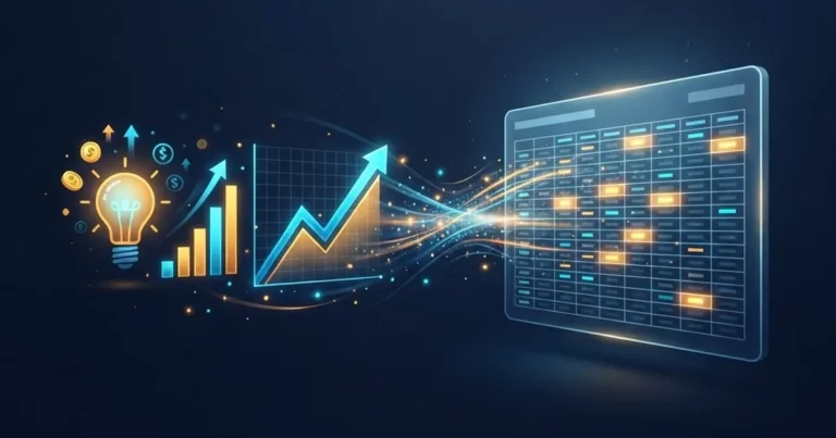 جدول بيانات تتحول خلاياه إلى رسوم بيانية ومصباح رؤى مضيء