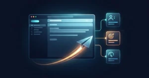 نافذة إيميل احترافي تتغذى من بطاقات سياق المستلم والهدف والنبرة مع طائرة ورقية منطلقة