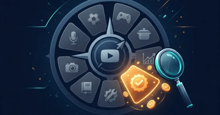 بوصلة اختيار النيش بقطاعات مواضيع مختلفة وقطاع واحد متوهج بعلامة صح وعملات
