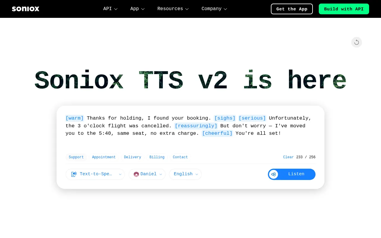 واجهة منصة Soniox لتحويل الكلام إلى نص وتوليد الصوت