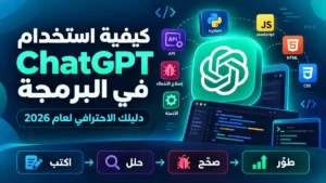 شخص يستخدم الذكاء الاصطناعي في البرمجة مع أكاديمية النخيلي