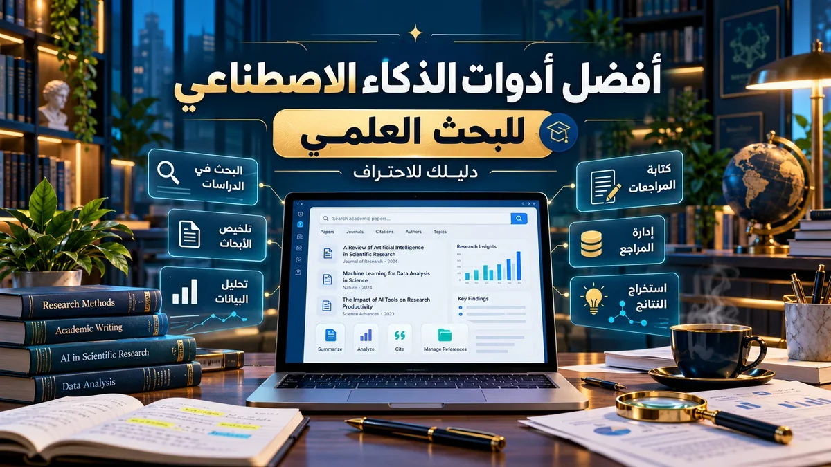 باحث علمي يستخدم أفضل أدوات الذكاء الاصطناعي للبحث العلمي في أكاديمية النخيلي