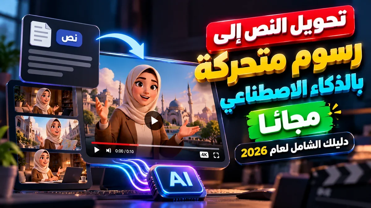 شرح طريقة تحويل النص إلى رسوم متحركة ذكاء اصطناعي مجانا عبر أدوات أكاديمية النخيلي