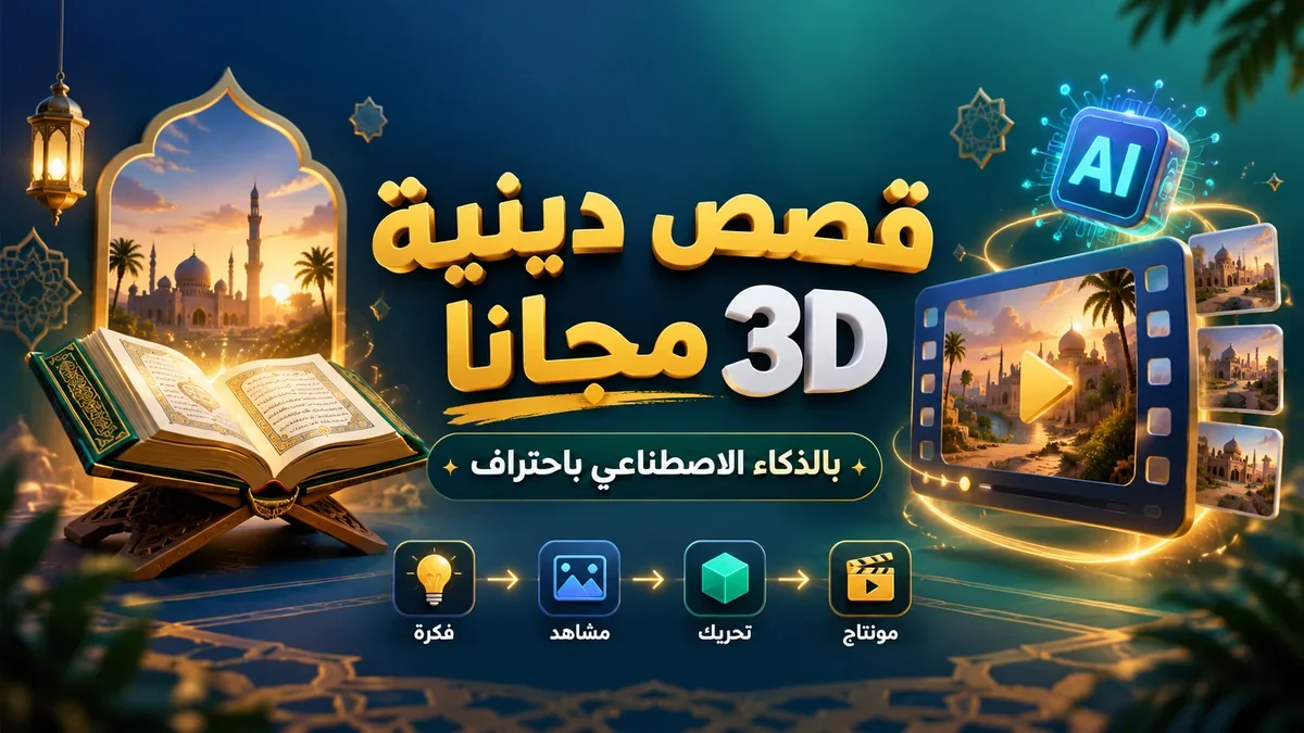 طريقة انشاء فيديوهات قصص دينية 3d بالذكاء الاصطناعي مجاناً عبر منصات أكاديمية النخيلي