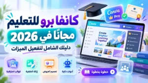 طالب يستخدم كانفا برو للتعليم مجانا من أكاديمية النخيلي