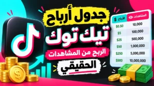 جدول أرباح التيك توك والربح من التيك توك عن طريق المشاهدات في أكاديمية النخيلي