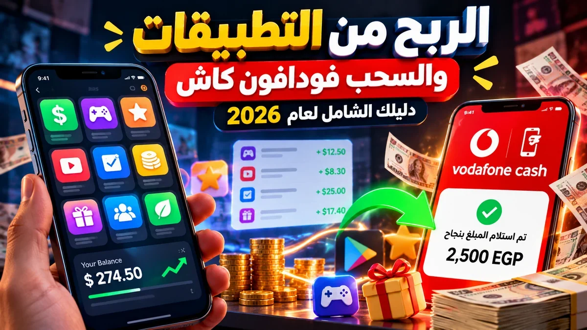 شرح الربح من التطبيقات والسحب فودافون كاش في أكاديمية النخيلي